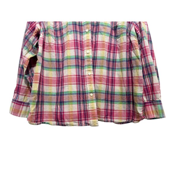 Lauren Ralph Lauren Plaid Button Down Shirt Women 2X Pink Classic Preppy Western - Picture 6 of 12